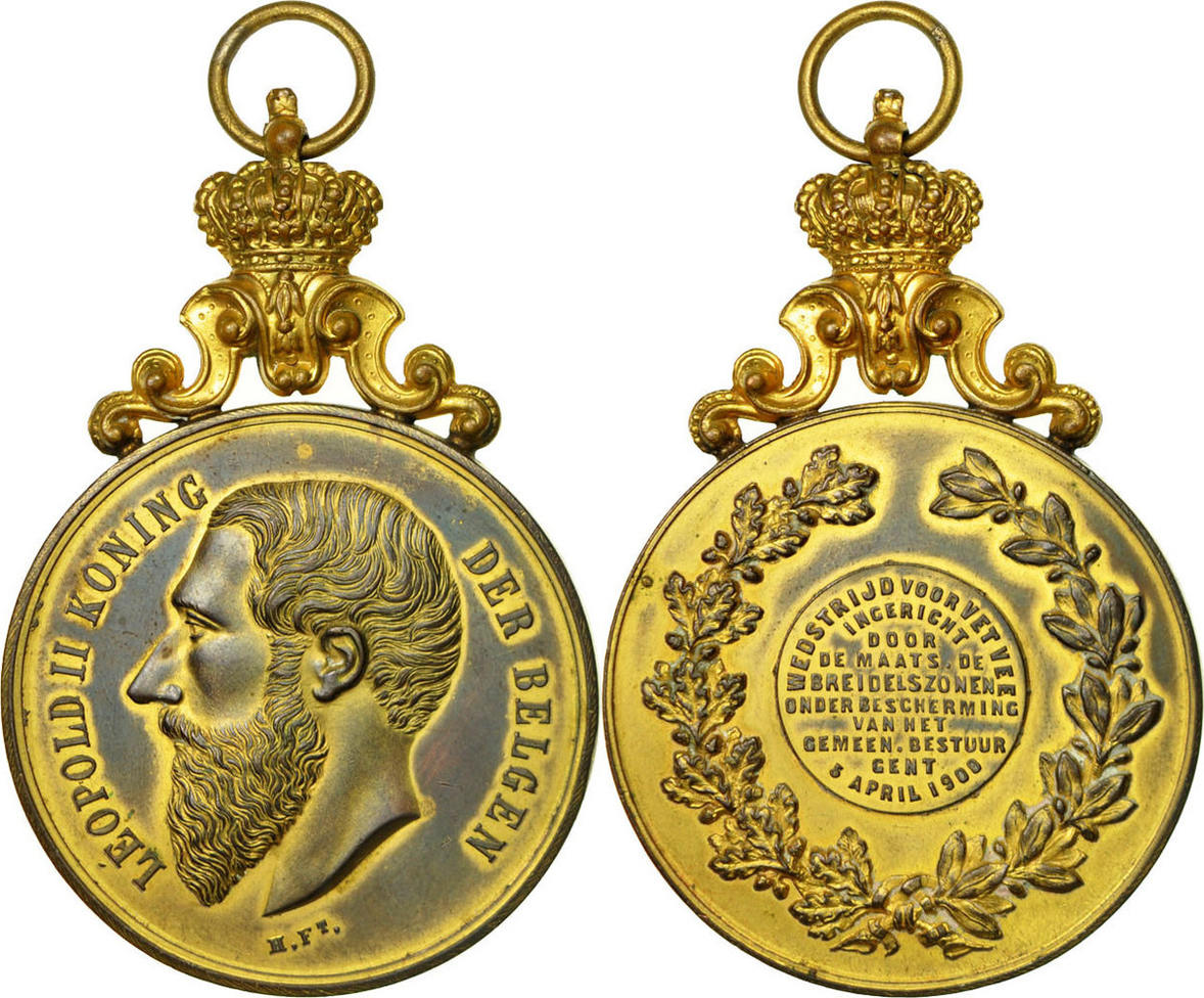Medal 1900 Belgien Leopold II, Koning, VZ+, Copper Gilt ...