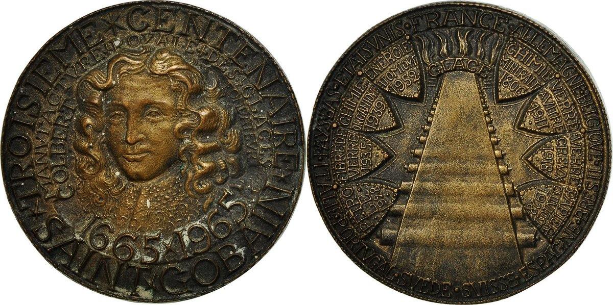 Médaille Ancienne Saint Gobain 1965 - Bronze, Tri Centenaire, Commémorative