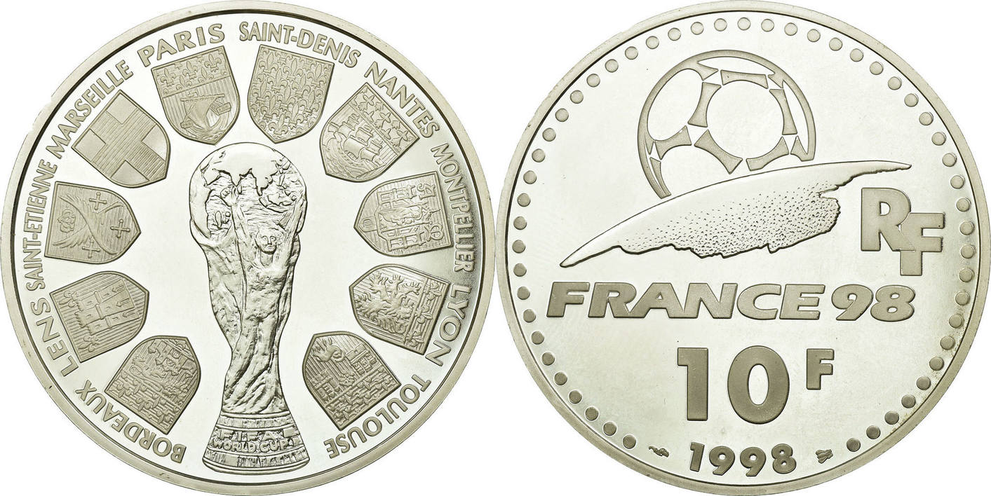 1 июля 1998 г. Монета Франция 10 франков 1998. Монеты Франция 1998 футбол. 10 Евро Франция 1998.