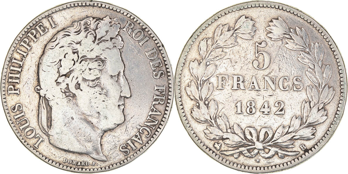 Frankreich 5 Francs 1842 B Münze, Louis-Philippe, Rouen, S, Silber, KM ...