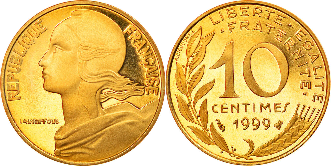 Frankreich 10 Centimes 1999 Paris Münze, Marianne, Paris, BE, UNZ | MA