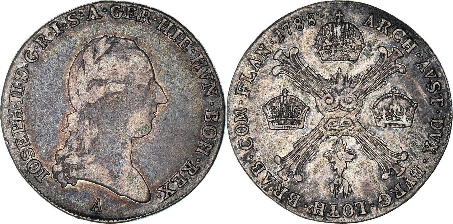 AUSTRIAN NETHERLANDS 1/4 Kronenthaler 1788 A Münze, Joseph II, Vienne ...