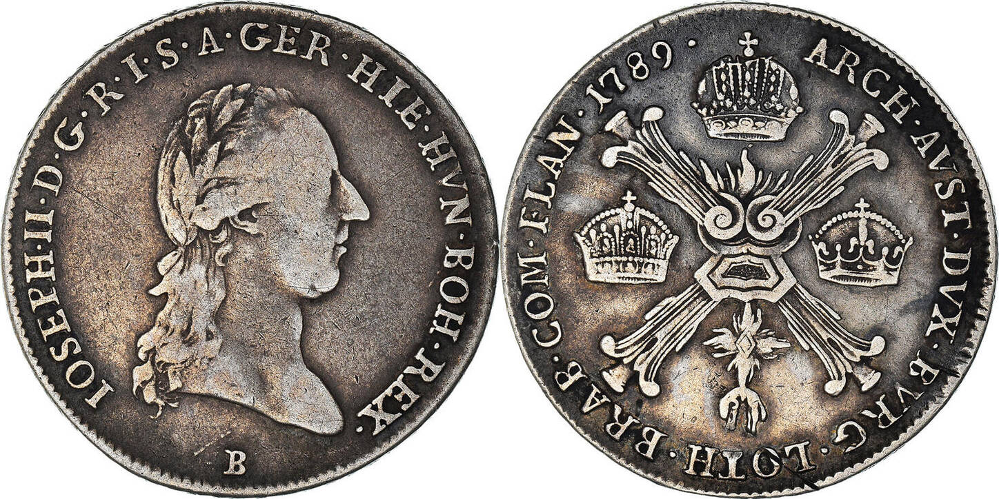 AUSTRIAN NETHERLANDS 1/4 Kronenthaler 1789 B Münze, Joseph II, Kremnitz ...