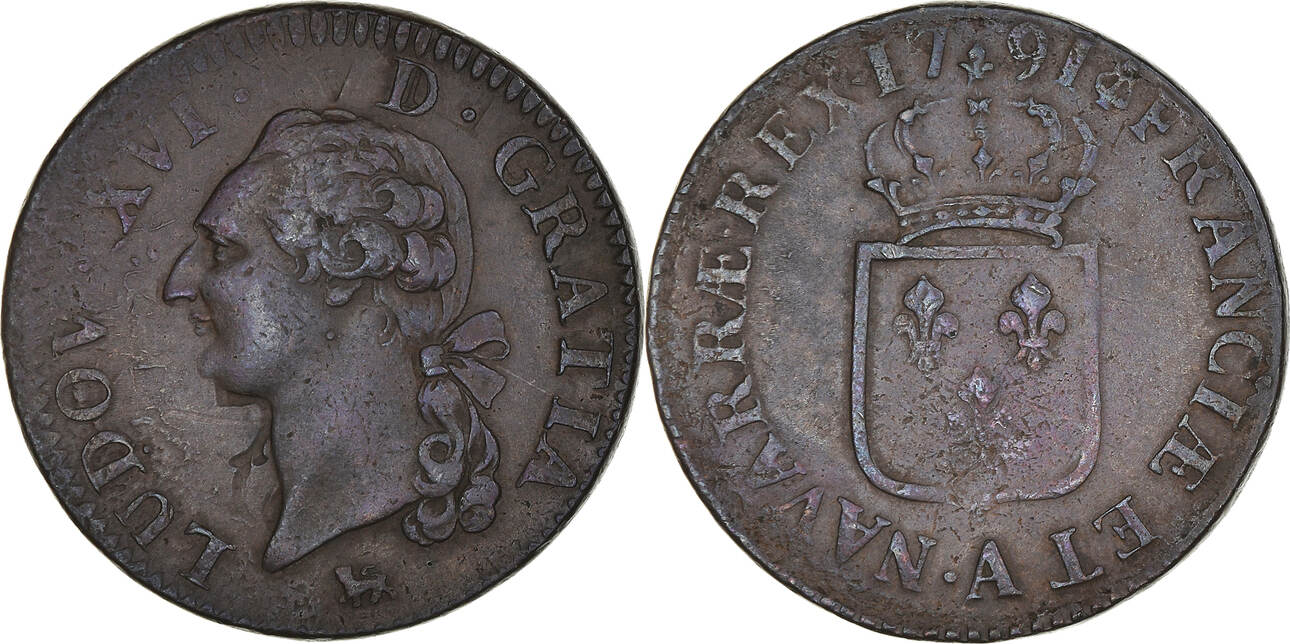 Frankreich 1791 A Münze, Louis XVI, Sol ou sou, Paris, SS, Kupfer | MA