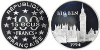 Frankreich 100 Francs-15 Ecus Münze, Monnaie de Paris, Big Ben, Paris -