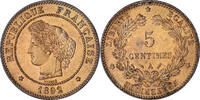 Frankreich 5 Centimes Münze, Cérès, Paris, VZ, Bronze, KM:821.1 -