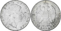 Jugoslawien 50 Dinara Münze, Petar II, SS+, Silber, KM:24 -