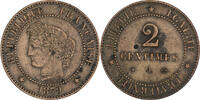 Frankreich 2 Centimes Münze, Cérès, Paris, SS, Bronze, KM:827.1 -