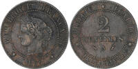 Frankreich 2 Centimes Münze, Cérès, Paris, SS, Bronze, KM:827.1 -