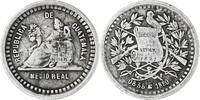 1/2 Real, Medio 1880 Guatemala Münze, VZ, Silber, KM:155.1 VZ