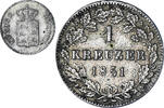Deutsch Staaten Kreuzer Münze, WURTTEMBERG, Wilhelm I, SS, Silber -