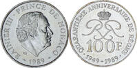 Monaco 100 Francs Münze, Rainier III, UNZ, Silber, KM:164 -