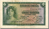 Spanien 5 Pesetas Geldschein, SS+ -