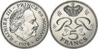 Monaco 5 Francs Rainier III, Paris, Chouette, Kupfer-Nickel, VZ -