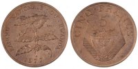 Ruanda 5 Francs Münze, STGL, Bronze, KM:E5 -