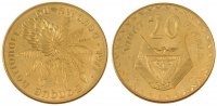 Ruanda 20 Francs Münze, STGL, Messing, KM:E6 -