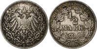 German Empire 1/2 Mark GERMANY - EMPIRE, Hambourg, Silber, S+, KM:17 -