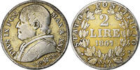 Italien Staaten 2 Lire PAPAL STATES, Pius IX, Rome, Silber, SS -