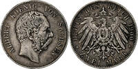 Deutsch Staaten 2 Mark SAXONY-ALBERTINE, Albert, Muldenhütten, Silber -