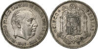 Spanien 5 Pesetas Caudillo and regent, Madrid, Nickel, SS+, KM:778 -