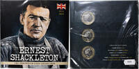 Jersey 2 Pounds Münze, Ernest Shackleton., Set 3 monnaies., STGL -