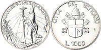 Vatikanstadt 1000 Lire 1990 Münze, John Paul II, Roma, FDC, STGL, Silber