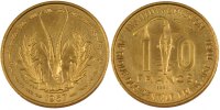 French West Africa 10 Francs Münze, STGL, Aluminum-Bronze, KM:E6 -