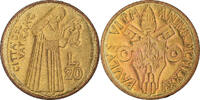 Vatikanstadt 20 Lire 1975 Münze, Paul VI, STGL, Aluminum-Bronze, KM:128