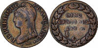 Frankreich 5 Centimes Dupré, Geneva, Bronze, SS, Gadoury:126b -