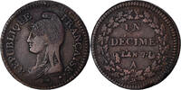 Frankreich Decime Münze, Dupré, Paris, SS, Bronze, KM:644.1 -