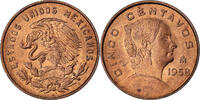 Mexiko 5 Centavos Münze, Mexico City, VZ, Messing, KM:426 -