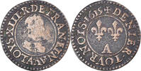 Frankreich Denier Tournois Münze, Louis XIII, Paris, S+, Kupfer -