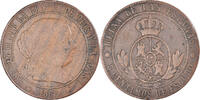 Spanien 5 Centimos Münze, Isabel II, Madrid, S+, Kupfer, KM:635.1 -