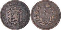 Luxemburg 5 Centimes Münze, William III, Utrecht, S+, Bronze, KM:22.1 -