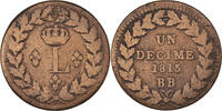 Frankreich Decime Münze, Louis XVIII, Strasbourg, S, Bronze, KM:701 -