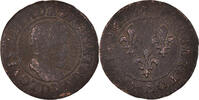 Frankreich Double Tournois Münze, Louis XIII, Lyon, S, Kupfer, KM:43.2 -