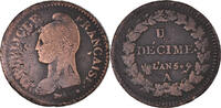 Frankreich Decime Münze, Dupré, Paris, S, Bronze, KM:645.1 -