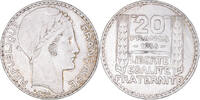 Frankreich 20 Francs Münze, Turin, Paris, SS+, Silber, KM:879 -