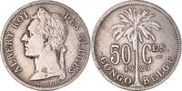 Belgisch-Kongo 50 Centimes Münze, Albert I, SS, Kupfer-Nickel, KM:22 -