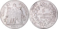 Frankreich 5 Francs Münze, Union et Force, Bayonne, S+, Silber -