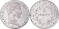 Frankreich 5 Francs Münze, Napoléon I, Paris, SS+, Silber -