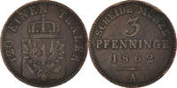 Deutsch Staaten 3 Pfennig Münze, PRUSSIA, Wilhelm I, Berlin, SS -