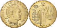Monaco 50 Centimes Münze, Rainier III, ESSAI, VZ+, Cupro-Aluminium -