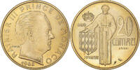 Monaco 20 Centimes Münze, Rainier III, ESSAI, VZ+, Cupro-Aluminium -
