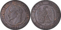 Frankreich 10 Centimes Münze, Napoleon III, Bordeaux, VZ, Bronze -