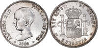 Spanien 5 Pesetas Münze, Alfonso XIII, Madrid, SS+, Silber, KM:689 -
