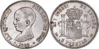 Spanien 5 Pesetas Münze, Alfonso XIII, Madrid, SS+, Silber, KM:689 -