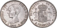 Spanien 5 Pesetas Münze, Alfonso XIII, Madrid, SS+, Silber, KM:689 -