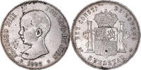 Spanien 5 Pesetas Münze, Alfonso XIII, Madrid, SS+, Silber, KM:689 -