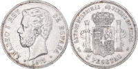 Spanien 5 Pesetas Münze, Amadeao I, Madrid, SS, Silber, KM:666 -